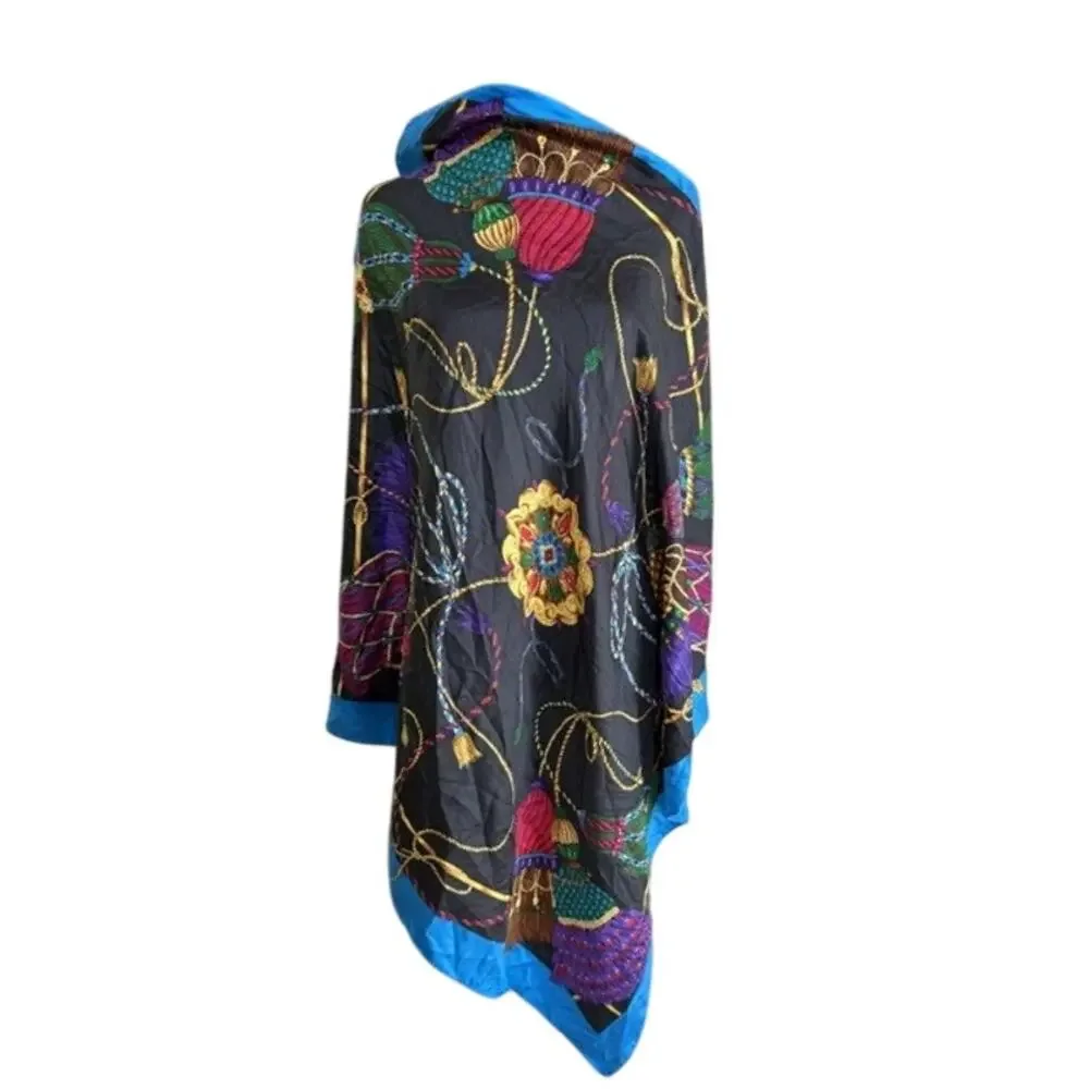 ECHO Scarf Blue Black Jewel Tone Print Vintage Style Career Equestrian
